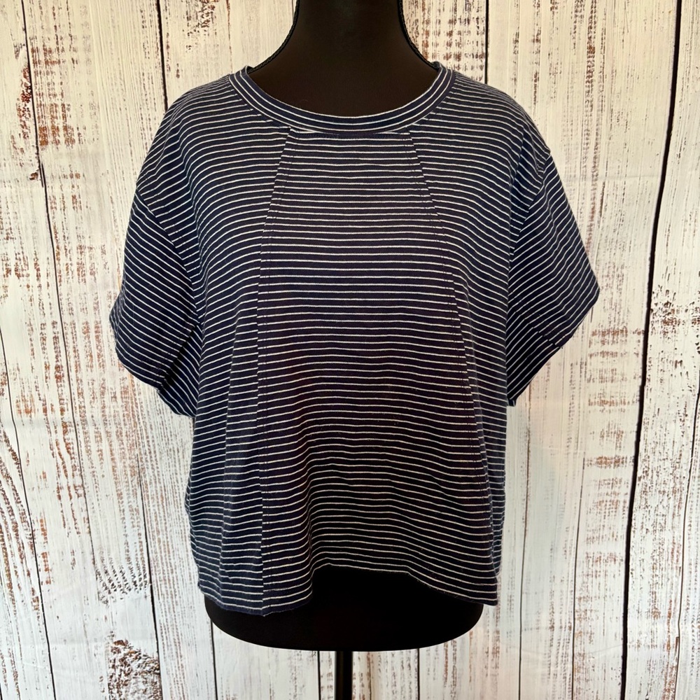 Casual Streetwear Normcore Navy Striped Short Sleeve Top